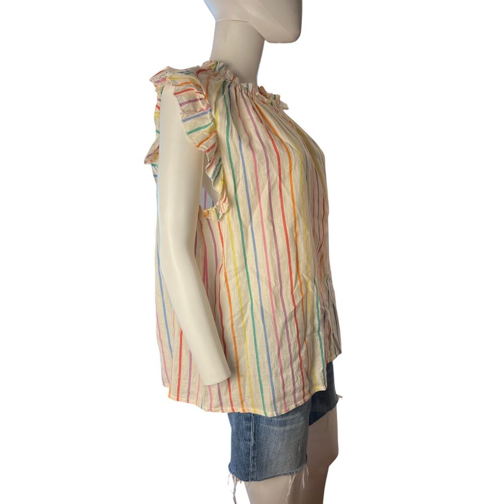 THML Anthropologie White Rainbow Flutter Sleeve Ruffle Neck Cotton Top XL - Picture 4 of 6